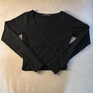 BRANDY MELVILLE Black Long Sleeve Wrap Top OS EUS